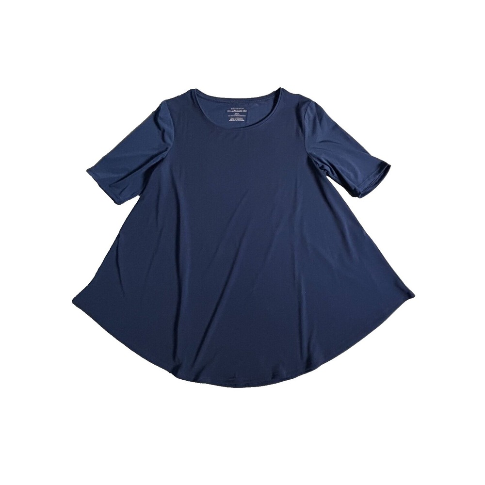 Chicos The Ultimate Tee Women Size 0 Navy Blue Stretch Short Sleeve